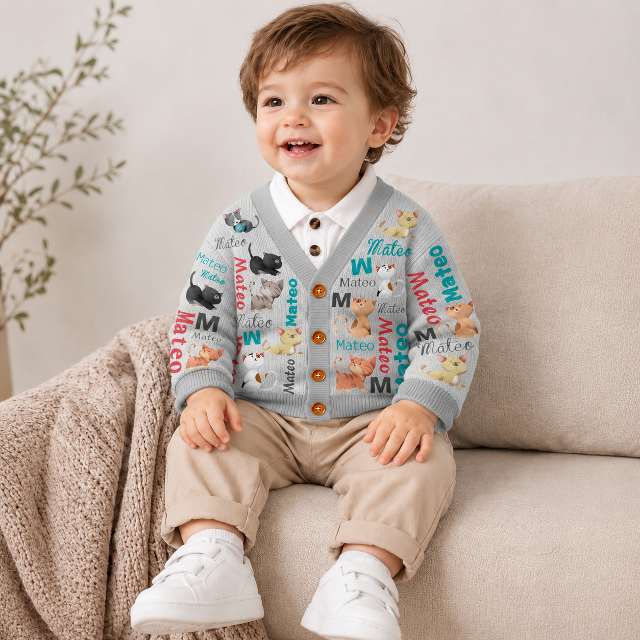 Personalized Lovely Kids Cute Kitten Knit Sweater | CWSweater16
