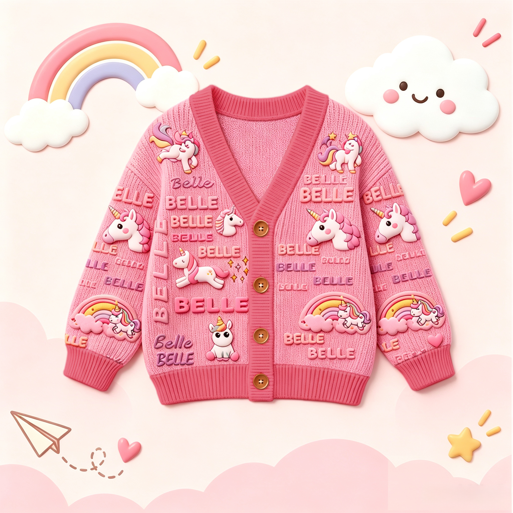 Personalized Lovely Kids Adorable Unicorn Knit Sweater | CWSweater30