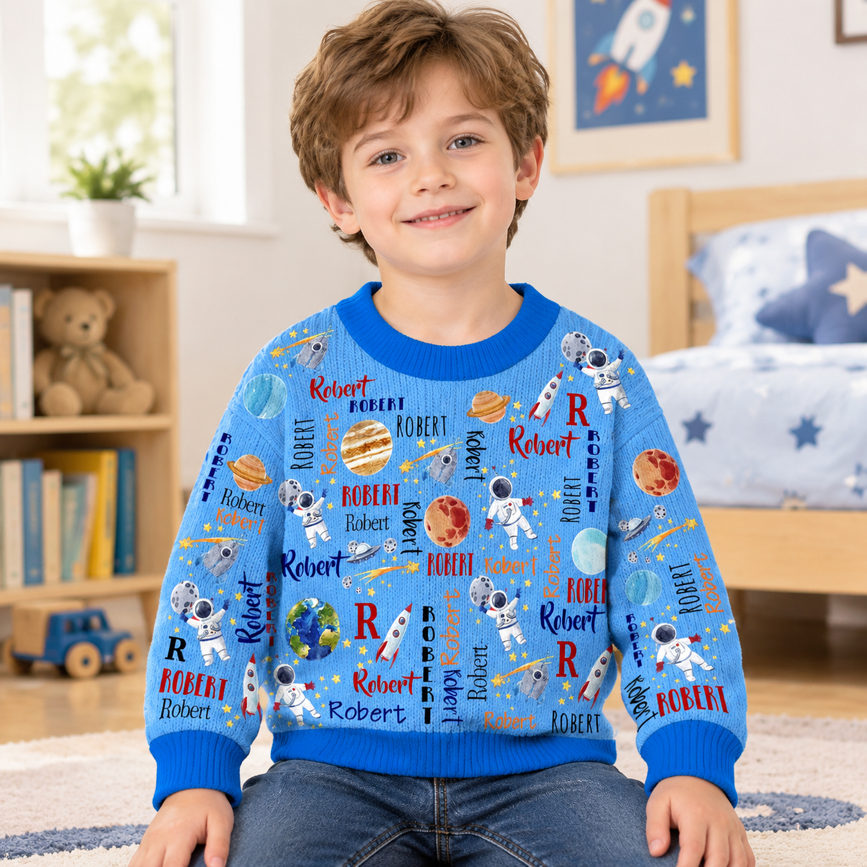 Personalized Lovely Kids Astronaut Knit Sweater | CWSweater21