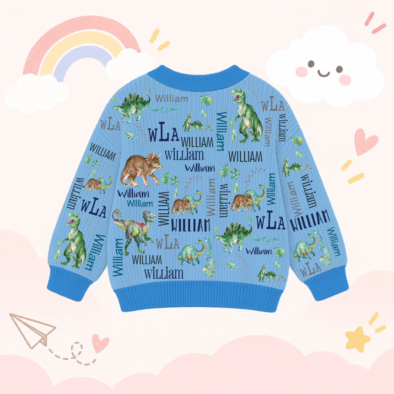 Personalized Lovely Kids Dinosaur Knit Sweater | CWSweater22