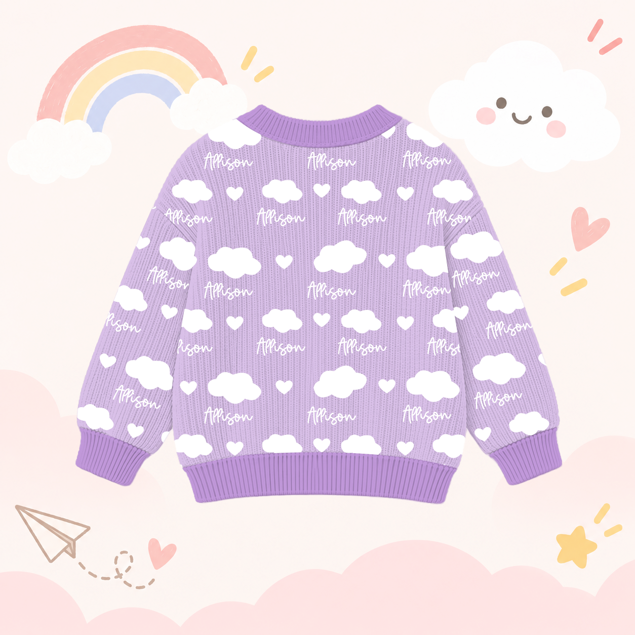 Personalized Lovely Kids Soft Clouds Knit Sweater | CWSweater31