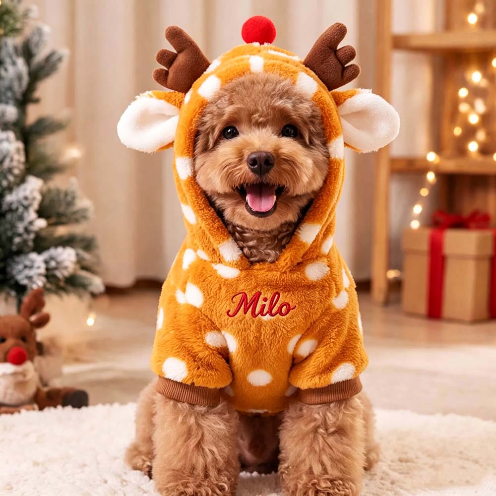 Personalized Embroidered Pets Christmas Reindeer Plush Fleece Outfit | MCGift415