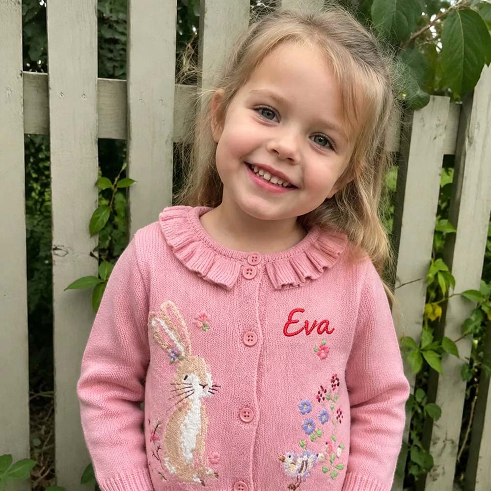Personalized Embroidered Adorable Rabbit Knit Cardigan For Kids | CWBaby545