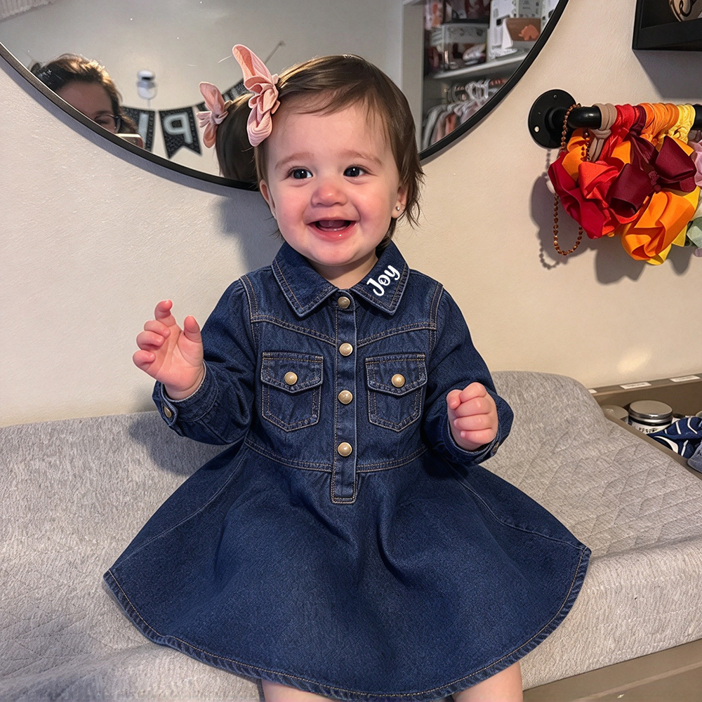 Personalized Long Sleeves Denim Dress For Girls | CWBaby542