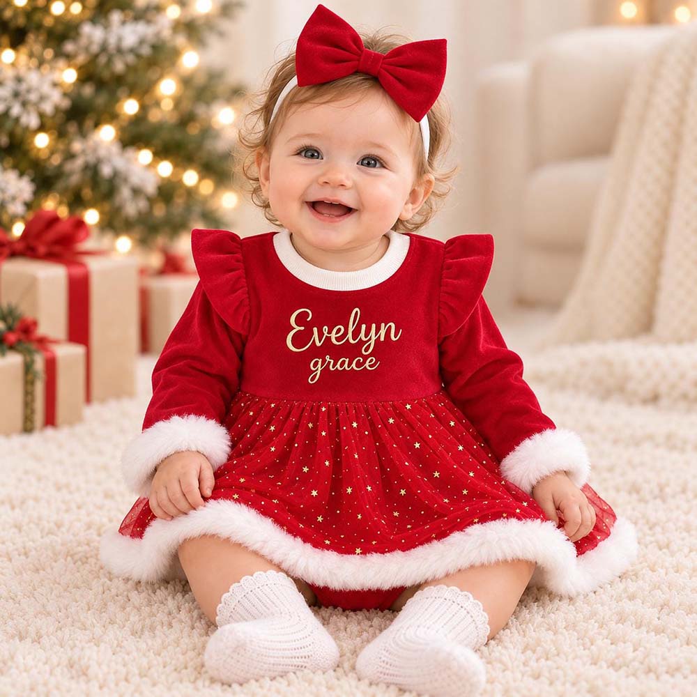 Personalized Embroidered Christmas Baby Dress Set | CWBaby546