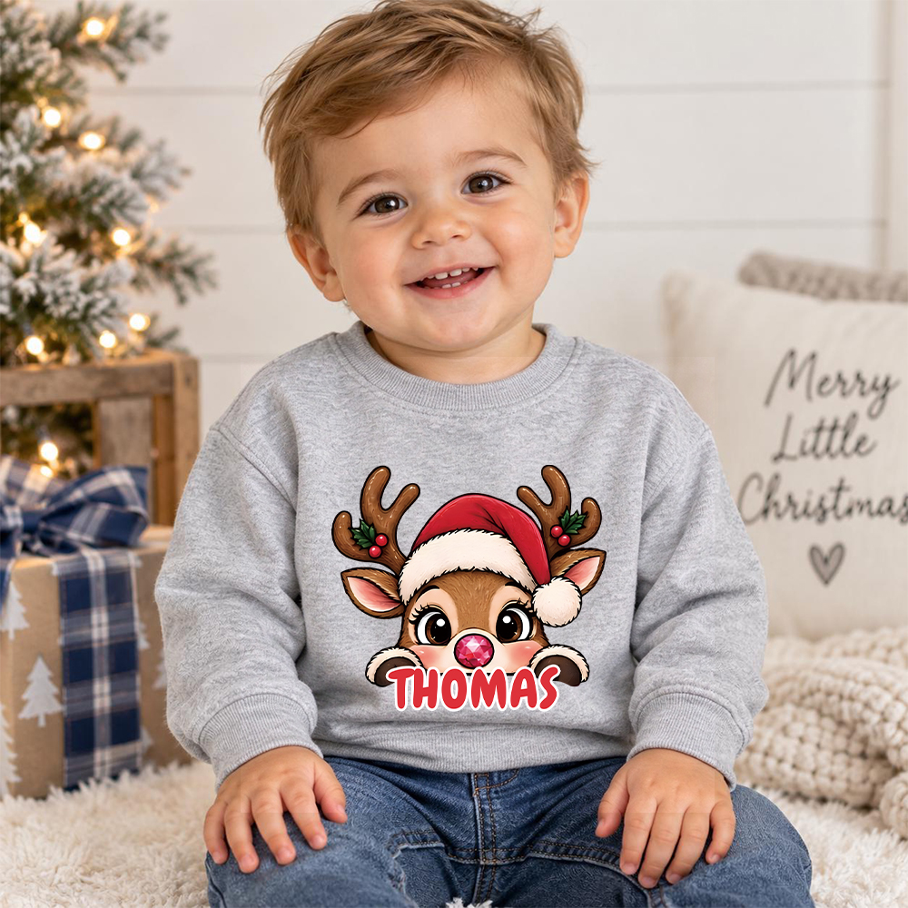 Personalized Christmas Kids Reindeer Sweatshirt | MCGift417