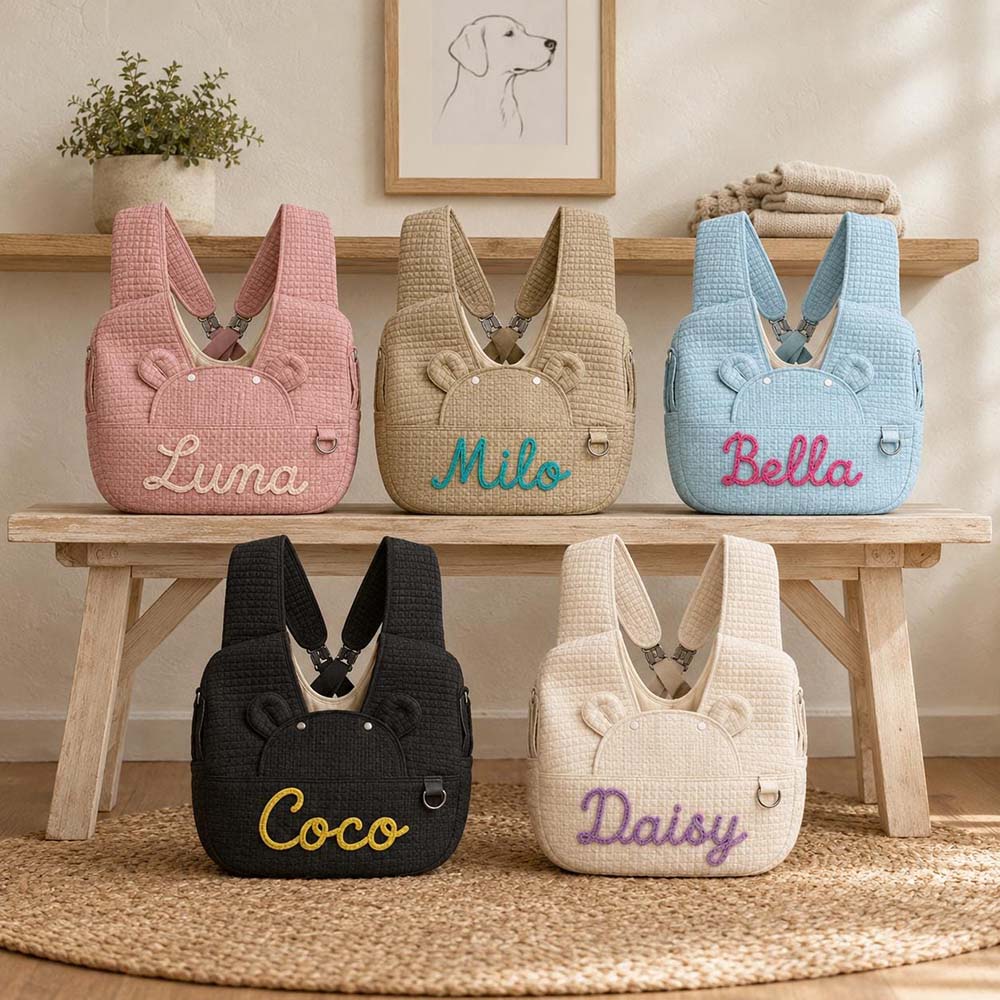 Personalized Hand Embroidered Quilted Pet Carrier Bag | BKPet605
