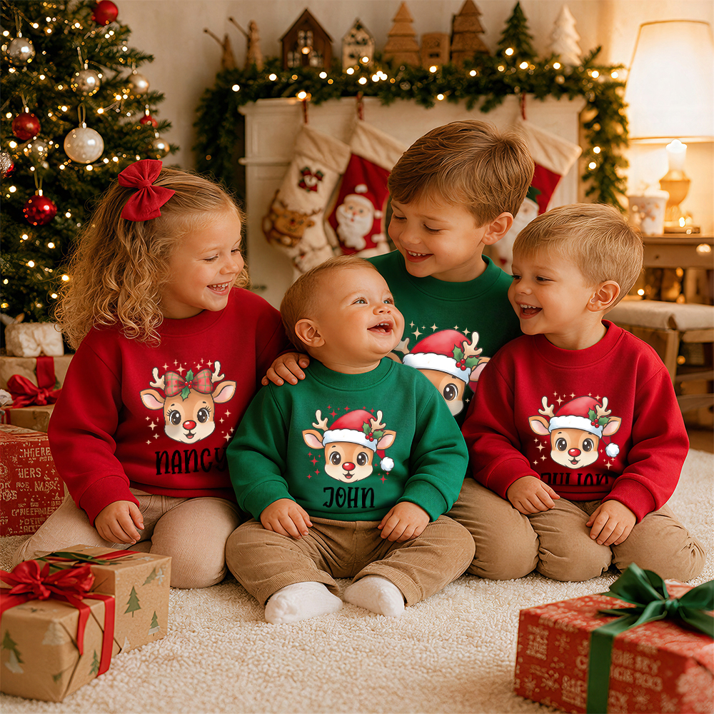 Personalized Christmas Kids Reindeer Sweatshirt | MCGift418