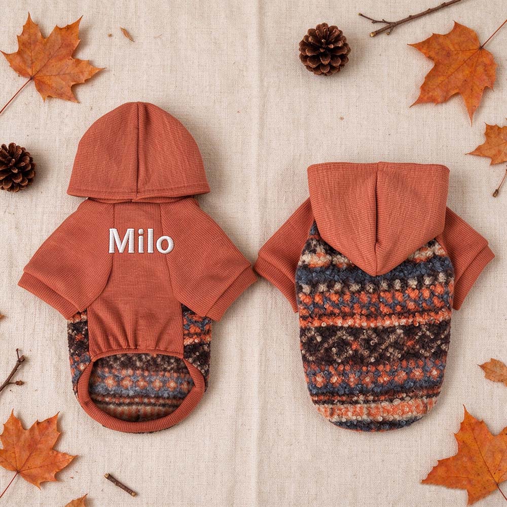 Personalized Pet Winter Warm Patchwork Hooded Sweatshirt | BKPet606
