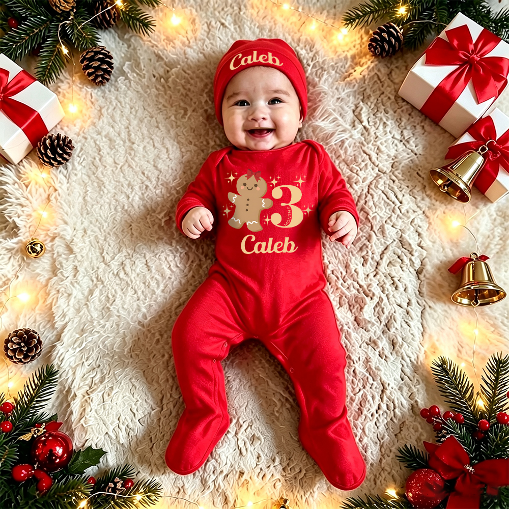 Personalized Baby Christmas Cute Design Romper & Hat Set | MCGift422