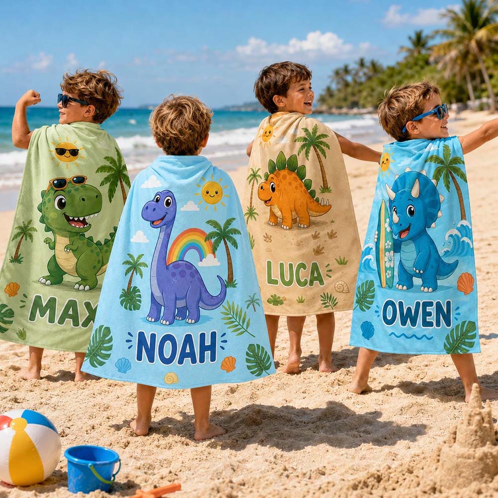 Personalized Kids Dinosaur Towel for Summer & Beach | CWTowel200