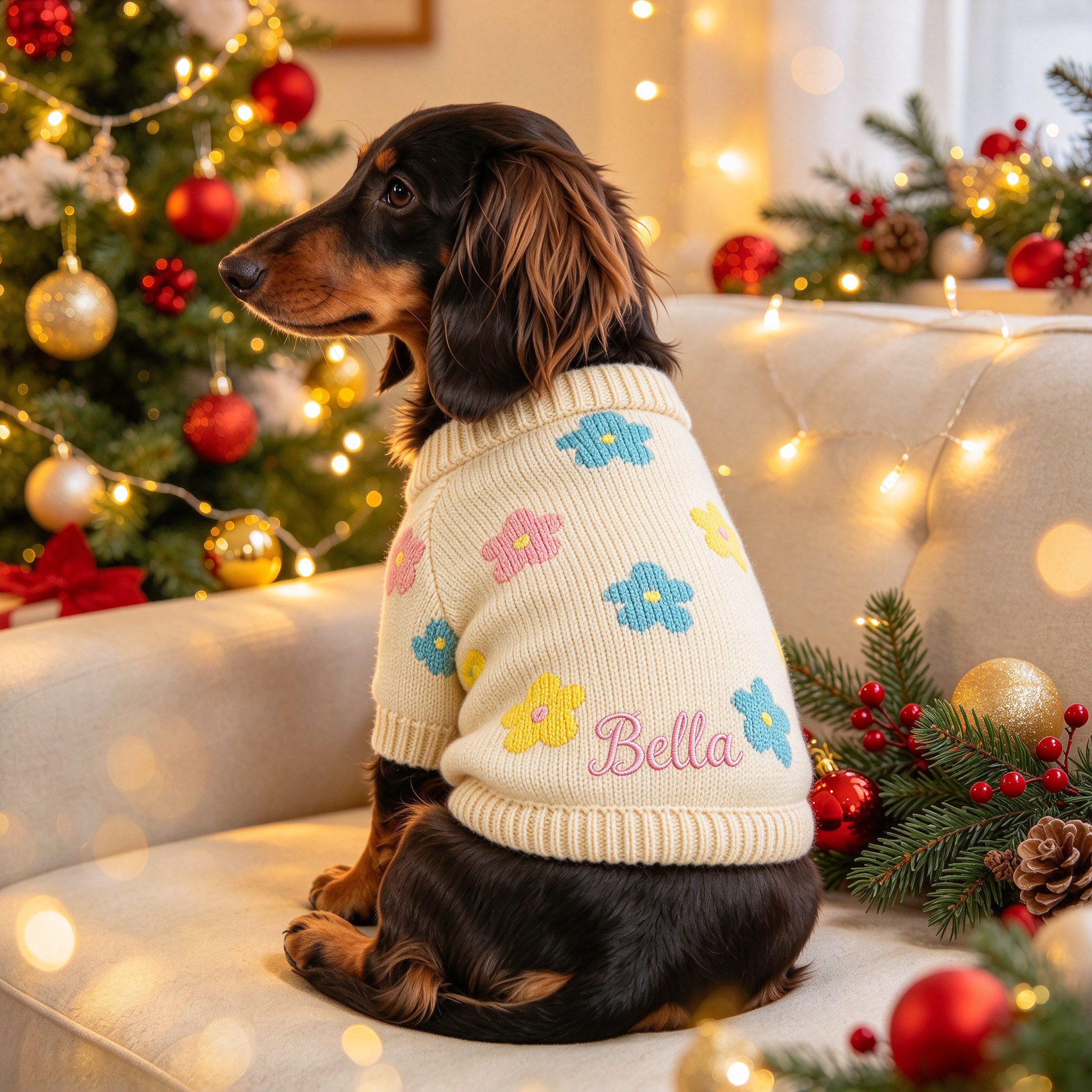 Personalized Embroidered Pets Christmas Knit Sweater | MCGift413