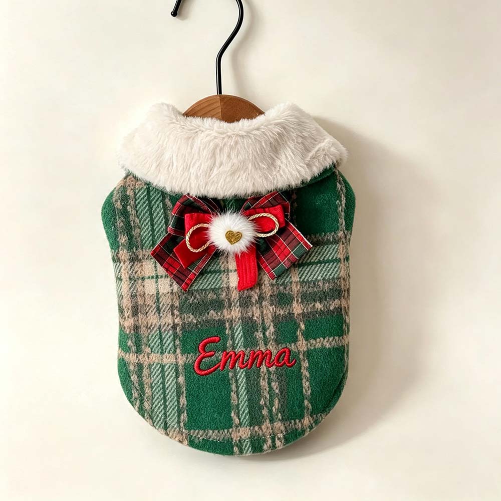 Personalized Embroidered Christmas Dog Vest with Faux Fur Collar | BKPet613