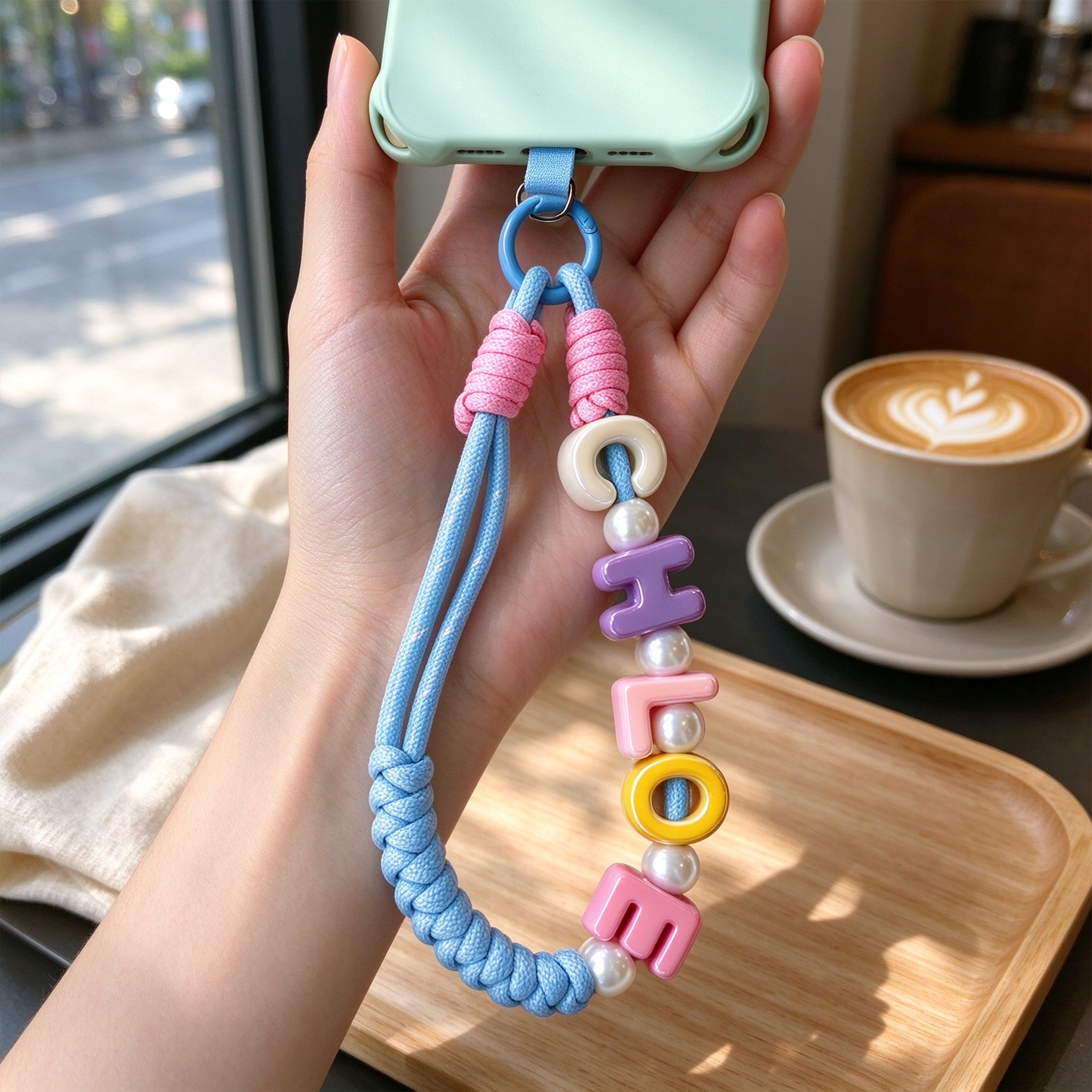 Personalized Colorful Name Letter Phone Charms With Lanyard Wristlet | CWGift112