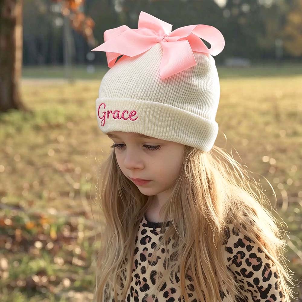 Personalized Embroidered Soft Hat With Bow For Baby & Kids | HSKid102