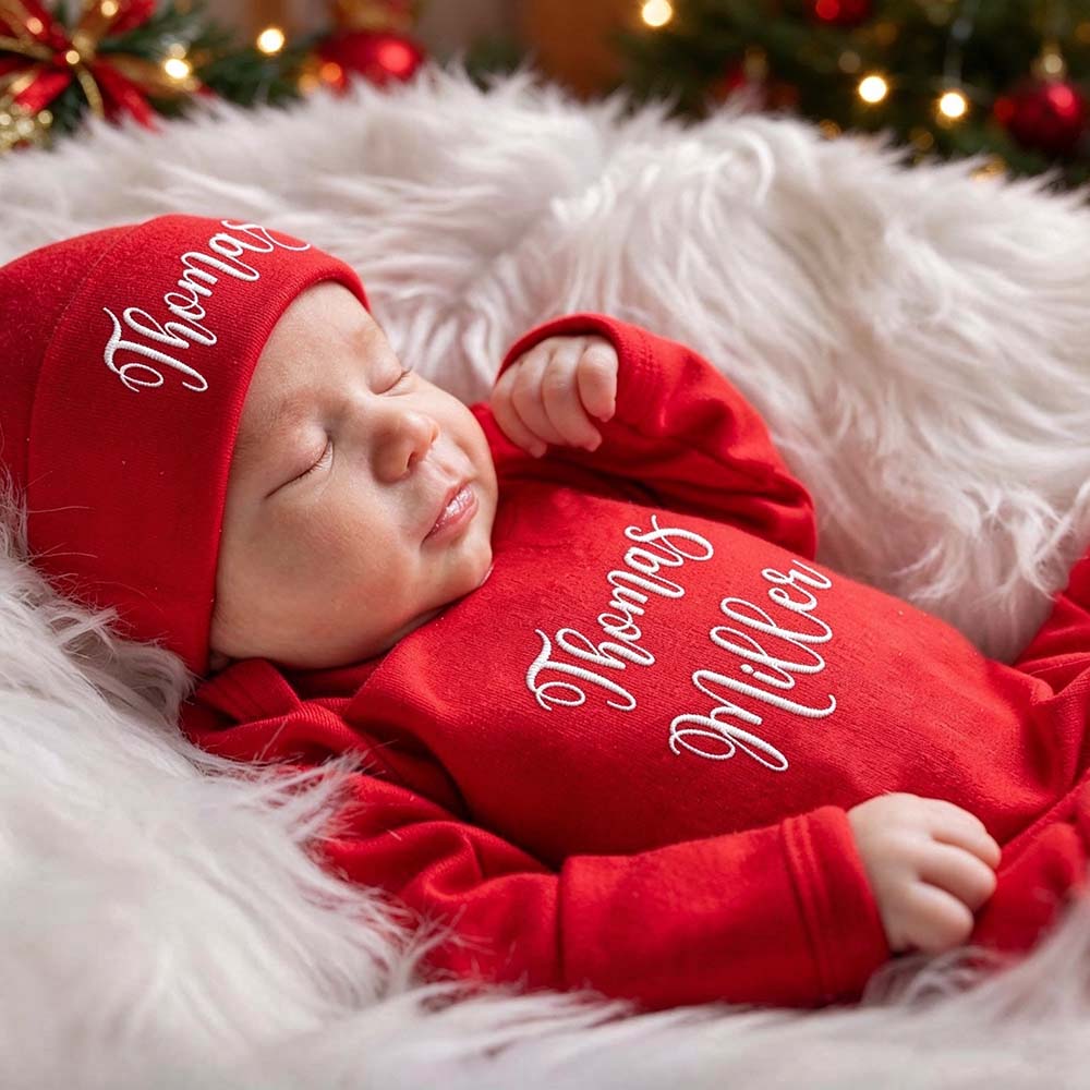 Personalized Embroidery Baby Coming Home Outfit Set With Hat | CWBaby562