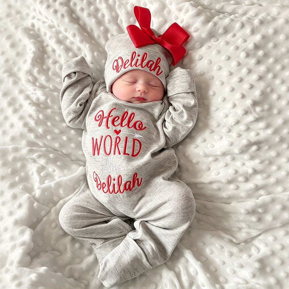 Personalized Embroidery Baby Girl Coming Home Romper and Hat Set | CWBaby425