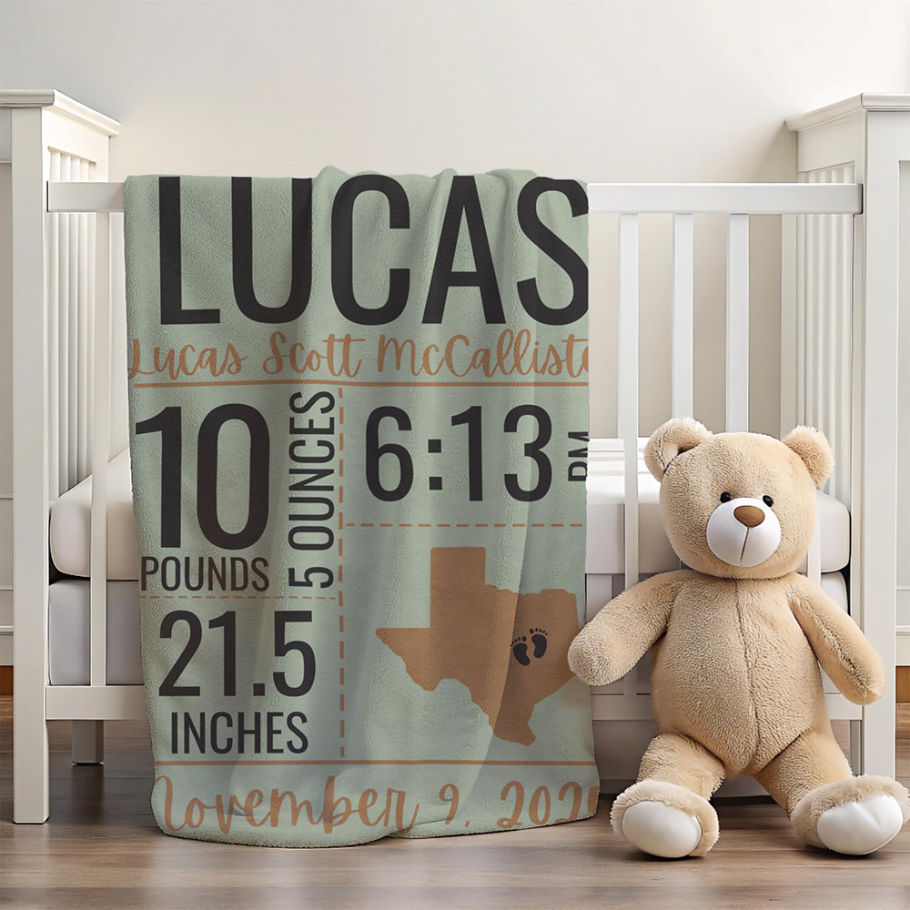 Personalized Baby Newborn Blanket with Birth Information | BKMS020