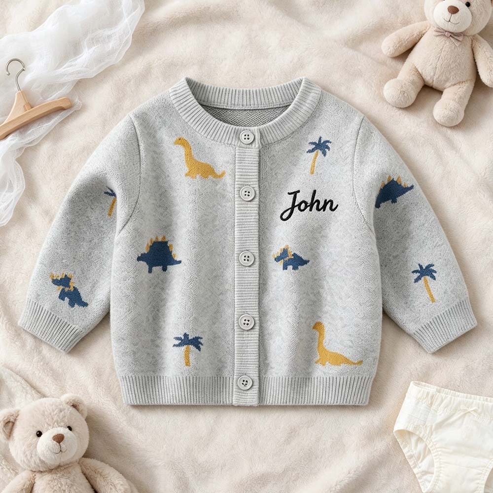 Personalized Embroidered Adorable Dinosaur Knit Cardigan | CWBaby548