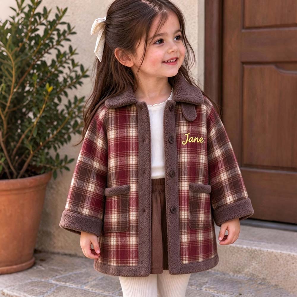 Personalized Embroidered Plaid Thick Winter Coat for Girls | CWBaby555