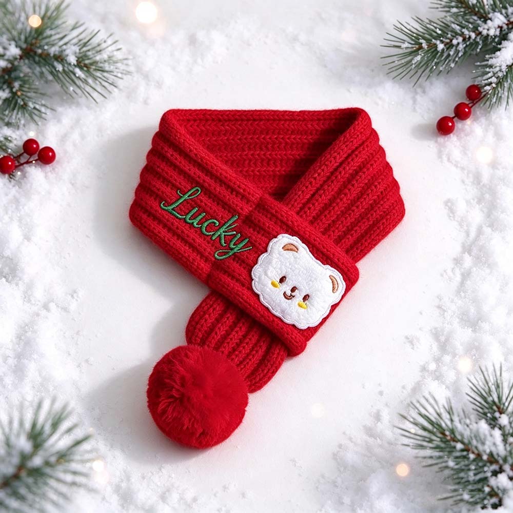 Personalized Embroidered Christmas Cute Knit Pet Scarf | MCGift436