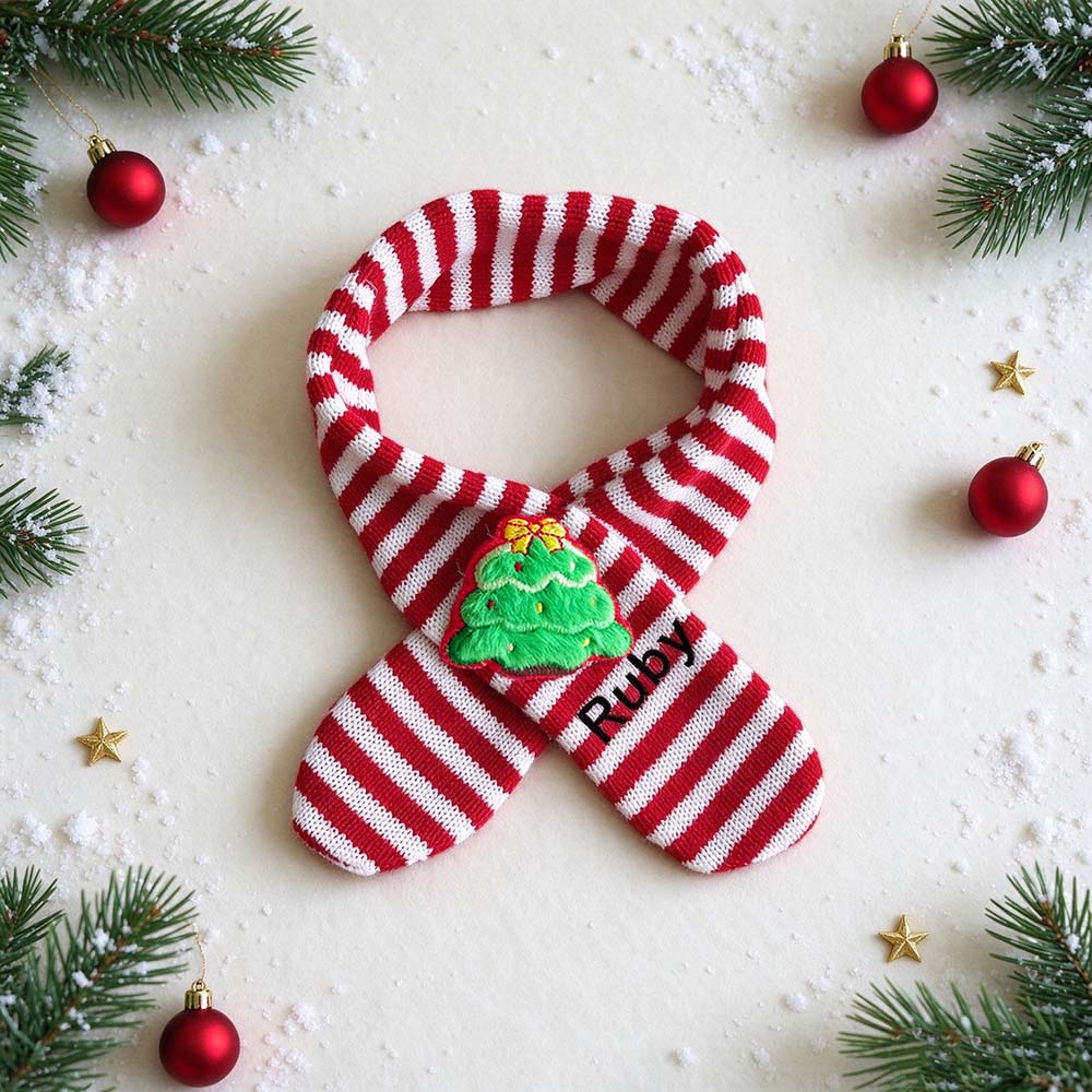 Personalized Embroidered Christmas Cute Knit Pet Scarf | MCGift438