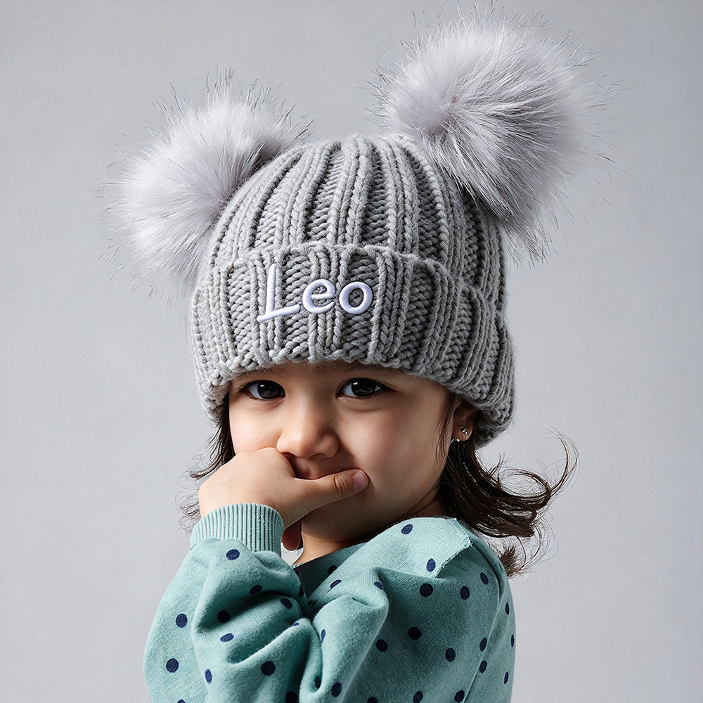 Personalized Embroidery Kid & Adult Pom Pom Hat for Comfort & Unique | HSKid07