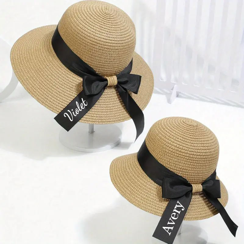 Personalized Ribbon Bow Straw Floppy Hat for Comfort & Unique | CWBeach118