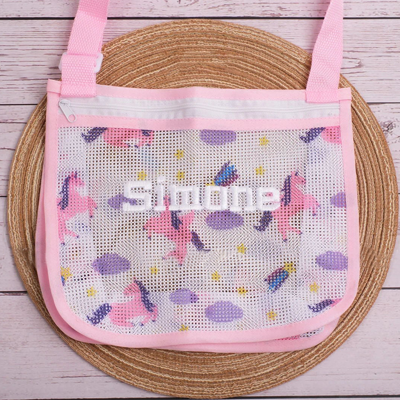 Personalized Embroidery Seashell Zipper Mesh Beach Bag | CWBeach132