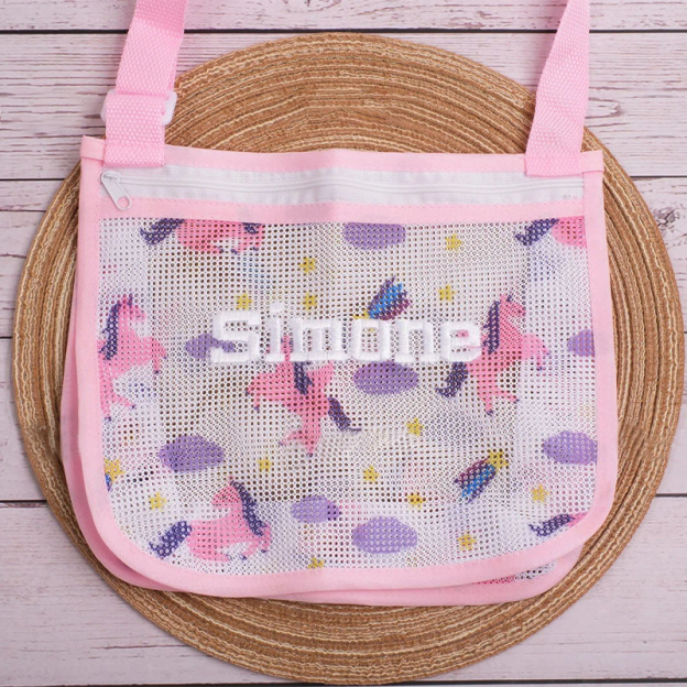 Personalized Embroidery Seashell Zipper Mesh Beach Bag | CWBeach132