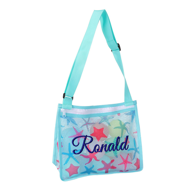 Personalized Embroidery Seashell Zipper Mesh Beach Bag | CWBeach132