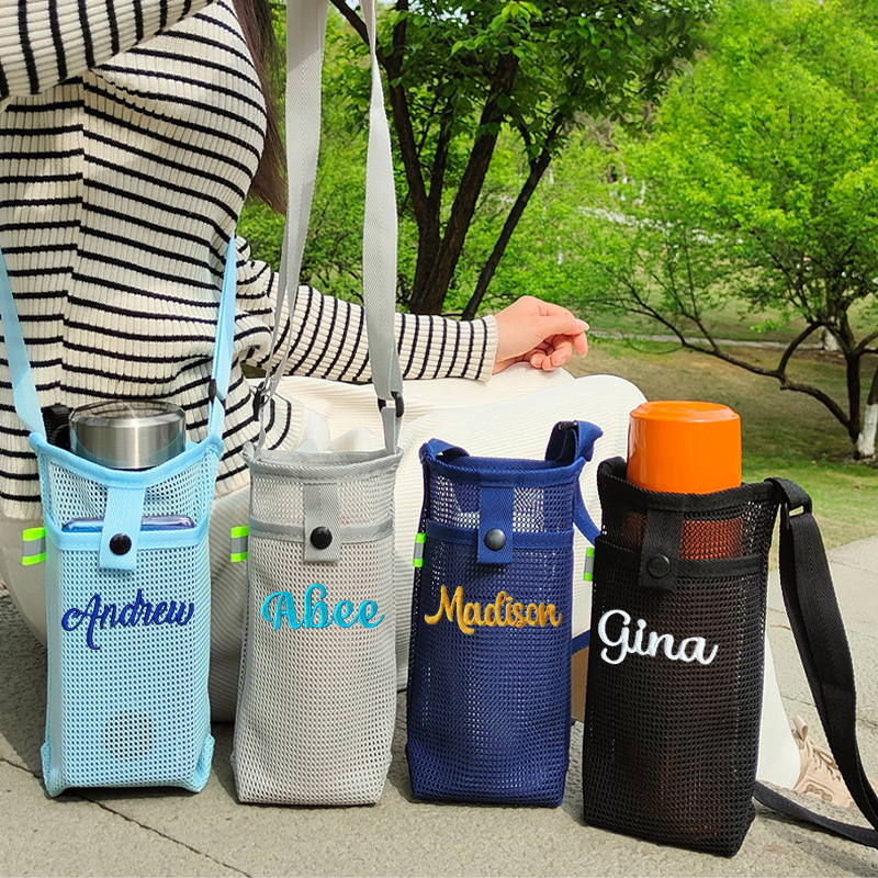 Personalized Embroidery Mesh Water Bottle Pouch Bag | CWBeach141