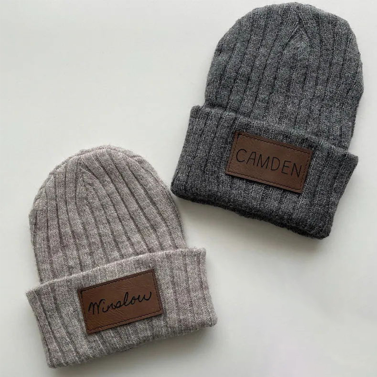 Personalized Leather Patch Infant Beanie for Comfort & Unique | HSKid30