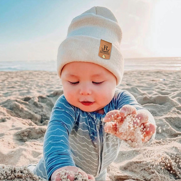 Personalized Leather Tag Infant Beanie for Comfort & Unique | HSKid31