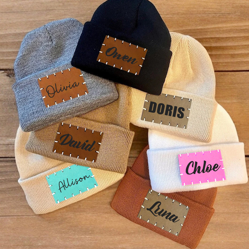 Personalized Leather Patch Beanie for Comfort & Unique | HSKid3301