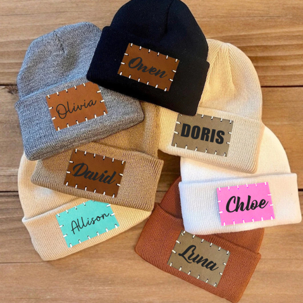 Personalized Leather Patch Beanie for Comfort & Unique | HSKid3301