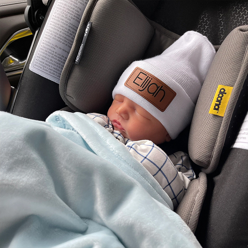 Personalized Leather Patch Pom Pom Beanie for Comfort & Unique | HSKid35