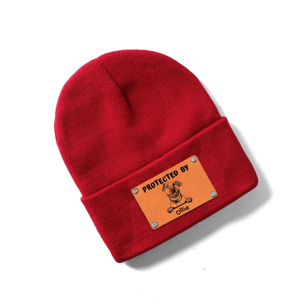 Personalized Vegan Leather Patch Baby Puppy Beanie | HSKid39