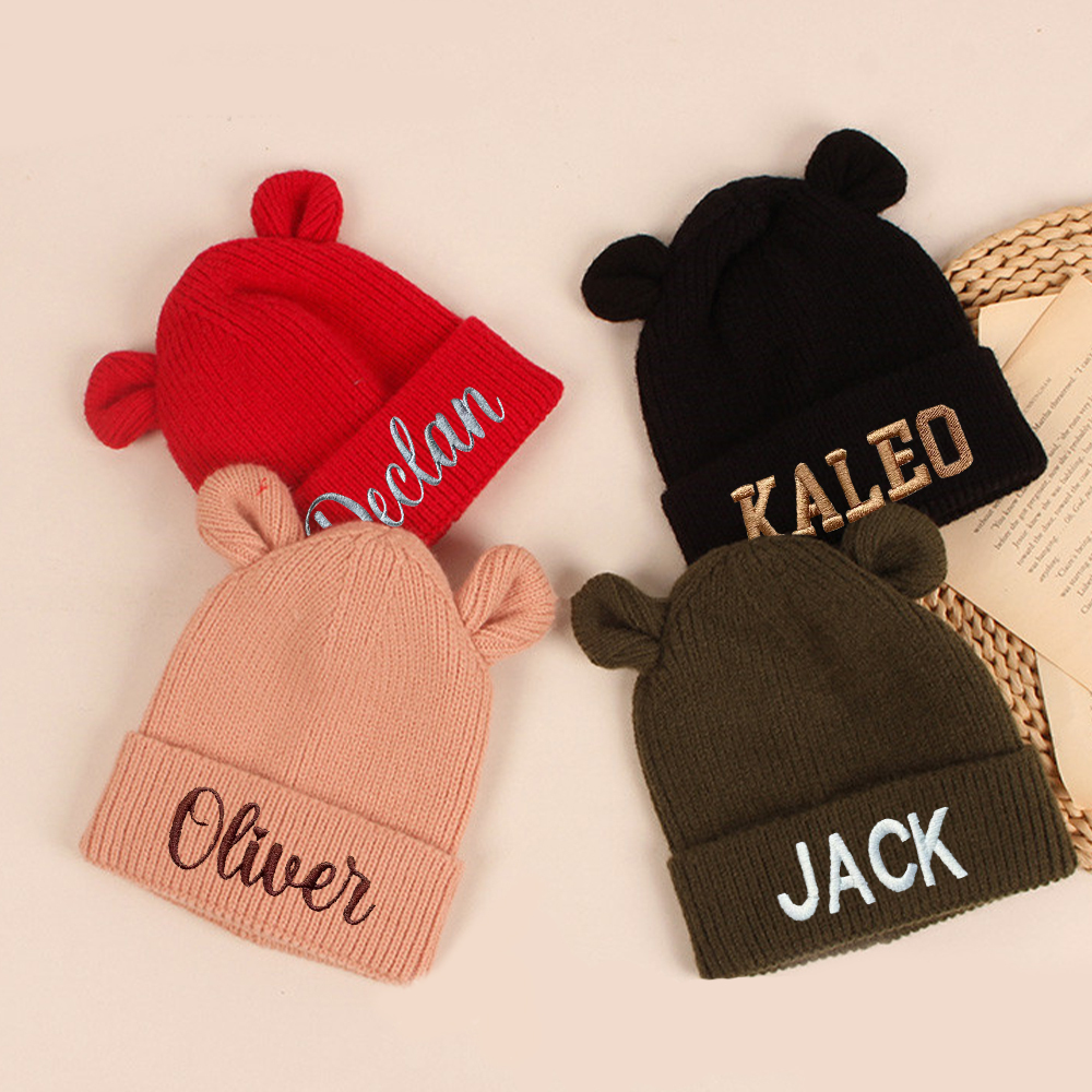 Personalized Cute Bear Beanie With Ears | HSKid41