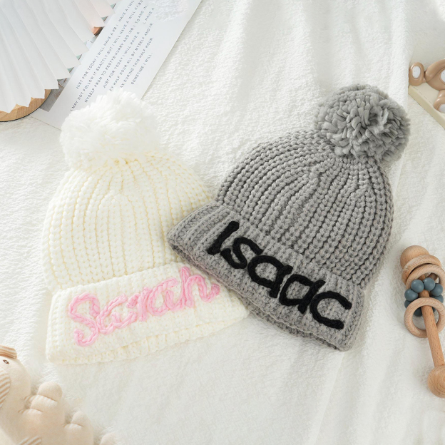 Personalized Hand Embroidery Pom Pom Beanie| HSKid44