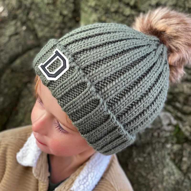 Personalized Initial Patch Pom Pom Beanie Hat | HSKid45