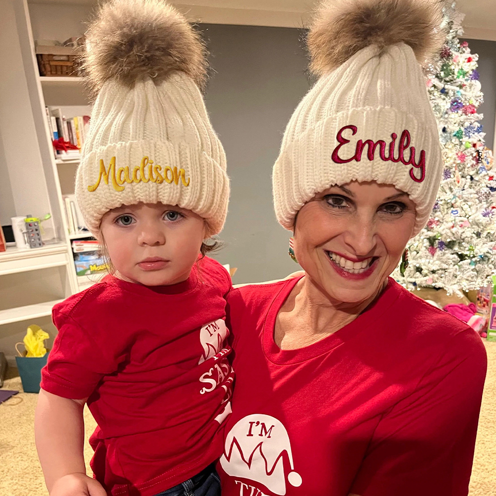 Personalized Embroidery Kid Pom Pom Hat With Scarf | HSKid48