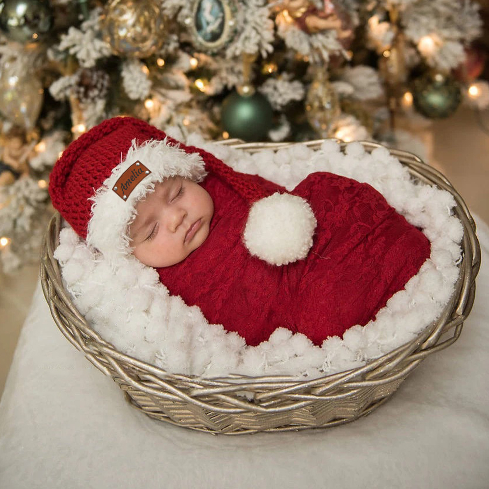 Personalized Leather Patch Christmas Santa Hat | MCGift65