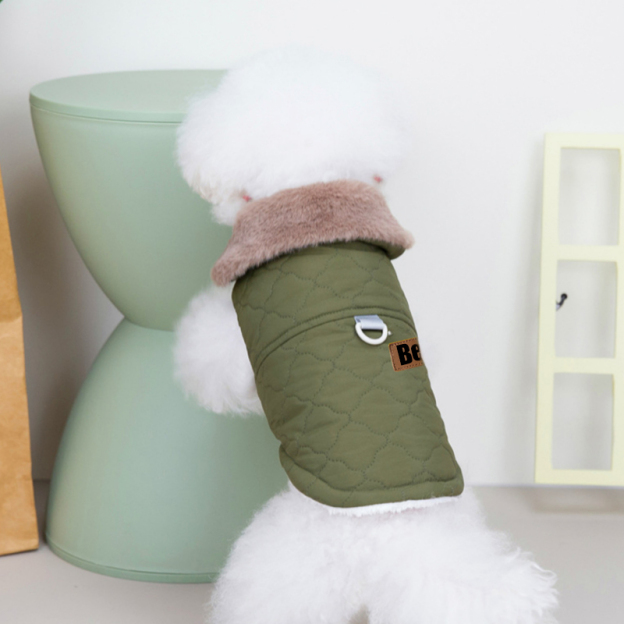 Personalized Leather Patch Pets Warm Jacket | BKPet93