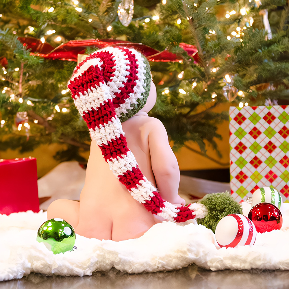 Personalized Leather Patch Christmas Elf Long Tail Hat | MCGift71