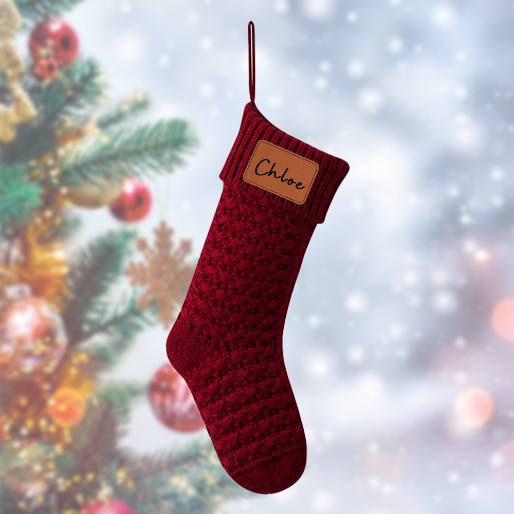 Personalized Leather Patch Christmas Stocking | MCGift84