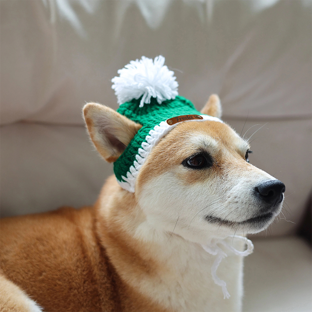 Personalized Leather Patch Crochet Christmas Pet Hat | MCGift86