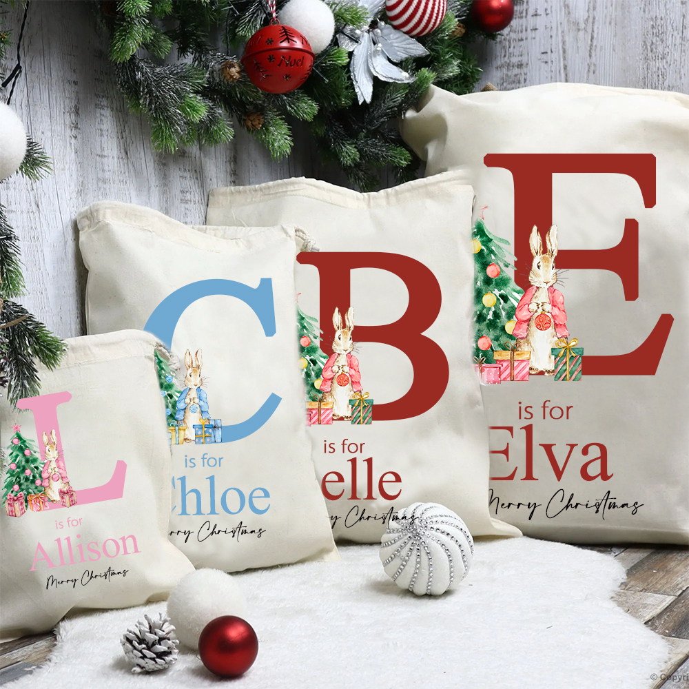 Personalized Name & Initial Bunny Christmas Gift Sack | MCGift89