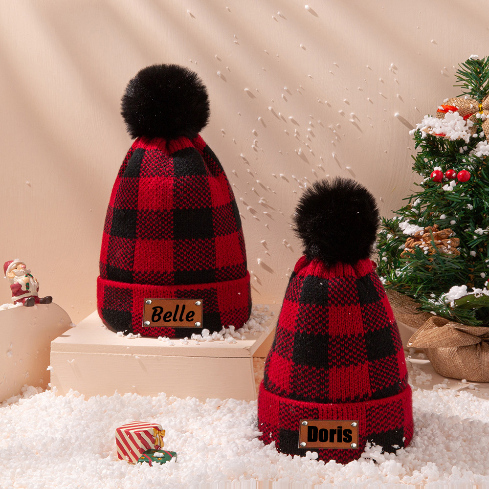 Personalized Leather Patch Pom Pom Hat for Comfort & Unique | HSKid53