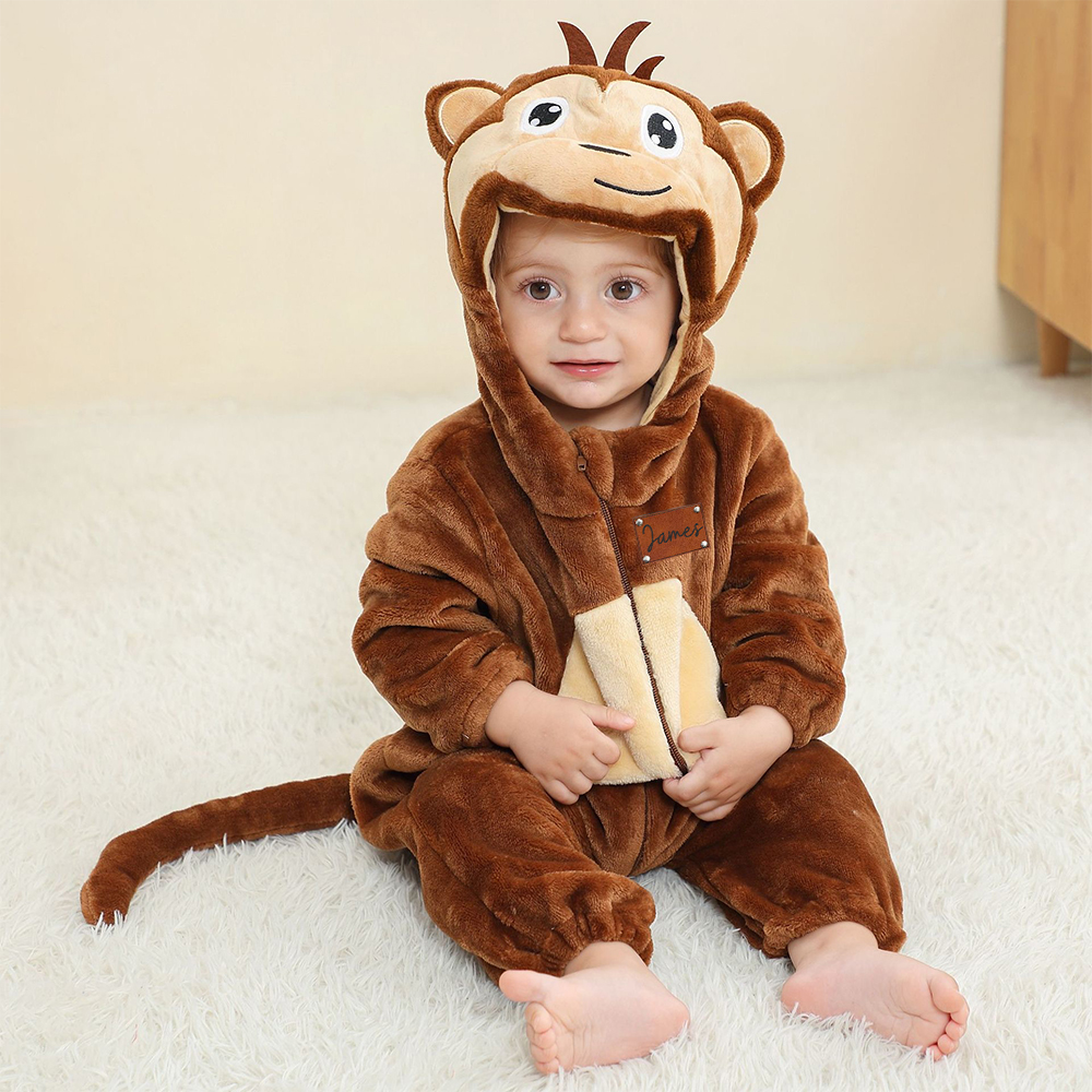 Personalized Leather Patch Baby Animal Romper  | CWBaby122